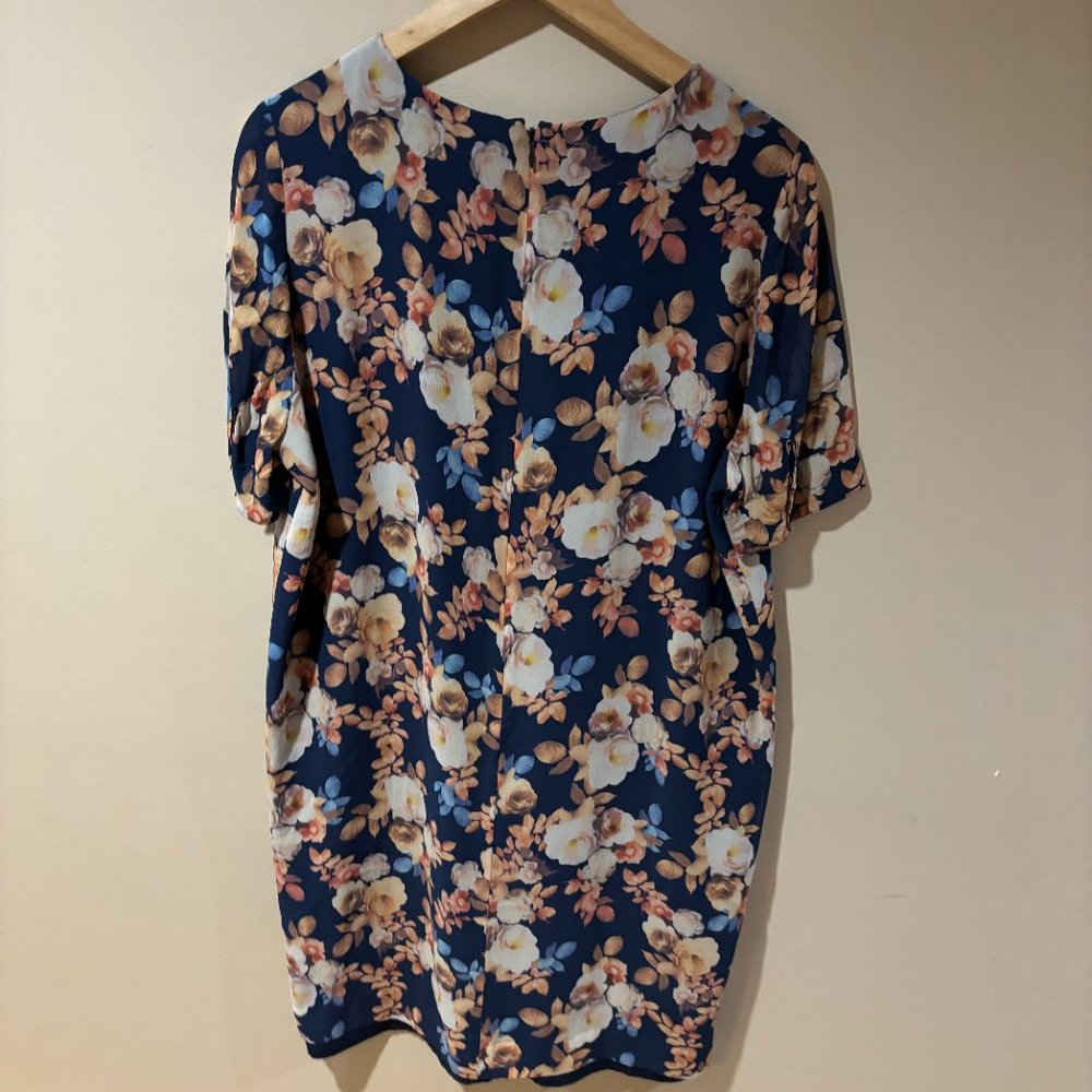 J. Crew Floral Silk Short Sleeve Shift Dress - 12 Tall, Blue White Pink - Picture 7 of 9
